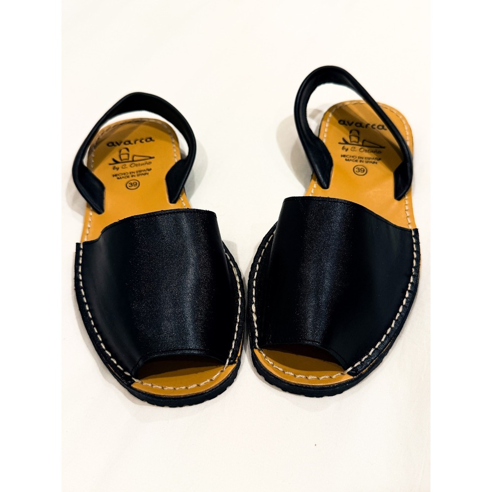 New Avarcas Black Leather Sandals Made in Spain Women's Sz US 9 Resort Menorcan